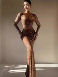 Gorgeous Party Fishtail Dress Autumn New Sexy Long-Sleeved Hot Diamond
