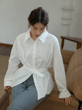 Button Up Shirt Women's Design Asymmetrical Waist Shirt White All-match Temperament Shirt Office Ladies Shirt Women