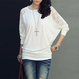 Autumn Round Neck Lace Hollow Out Loose Casual T-shirt Ladies Batwing Long Sleeve All-match Pullover Top Women's