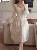 Summer New Women Fashion Elegant White Midi Dresses Vintage Princess Female Party A Line Clothes