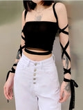 Mesh Lace Up Bandage Crop Top Fairy Grunge Aesthetic Clothes Cyber Y2k Mall Goth Tanks Sexy