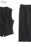 Black Vest Woman Cropped Women's Sleeveless Jacket Fashion Vests Sets Office Waistcoat Women Elegant Winter Short