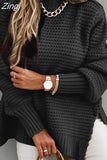 Winter Women Knitted Sweater Mock Neck Casual Loose Basic Pullovers Warm Elegant Solid Batwing Sleeve Side Split