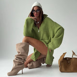 Street Style Ultra-Loose Zipper Sweater Female High-Collar Open Fork Design Fashion Personality Fried Street Autumn And