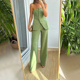Zingj 2023 New Casual Fashion Suit Button Temperament Strapless Suit Pants-Outfit