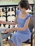 Women Elegant Sleeveless Midi Slim Dress Solid Office Lady One Piece Femme Fashion Vestidos