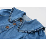 Denim Dress Vintage Doll Collar Button Puff Short Sleeve High Waist Casual Fashion Baggy Short Skirt Ladies