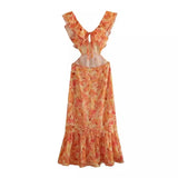 Dress 2025 Summer New Design Sense Niche Cross Flounce Print Dress