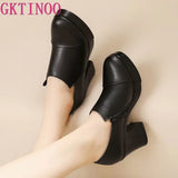 women's spring and autumn shoes thick high heels fashion women genuine leather shoes first layer of cowhide platform