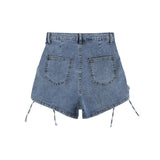 Women Shorts Jeans Drawstring Lacing High Waist Vintage Casual Fashion Self Cultivation Sexy Denim Hot Pants