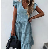 Women New Summer Sundress Casual Ruffles Sleeves V-neck Dot Boho Party Vestidos Elegant Mini Dresses Fashion