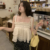 Women Polka Dot Ruffles Korean Style Sweet Summer Crop Top Lovely All-match Casual Chic College Holiday Romance