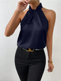 Women's Clothing 2025 Summer New Color Clove Hanging Neck Sleeveless Vest Ribbon Simulation Silk