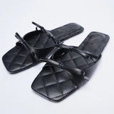 ZAR Brand Slippers Women Summer Luxury 2022 New Fashion One Word Buckle Bow Flat-Heeled Beach Sandals Plus Size 41