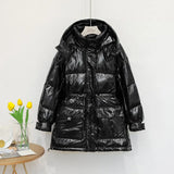 2021 90% White Duck Down Jacket Winter Bright Coat Women Snow Clothes Loose Medium long Female Down Parka
