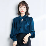 Summer Women Blouses Elegant Korean style Fashion Satin shirts Loose Chiffon Long sleeve female blusas