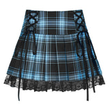 Up Goth Y2K Woman Skirts Pink Stripe Plaid Lace Trim Pleated School Skirt Punk Dark Academia Aesthetic E Girl
