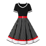 Black Pink Vintage Dress Rockabilly Robe Belt Women Polka Dot Print V-Neck Short Sleeve Hepburn Pin Up 60s 50s Party