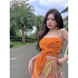 Zingj Dopamine Vacation Style Suit Sexy Sleeveless Strapless Top And Orange Tie-Dye Design Niche