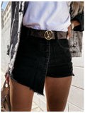 Women's Straight Breasted Denim Shorts High Waist Button Fly Shorts Skirts