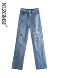 ZBZA 2022 Vintage Jeans Woman High Waist Jeans Loose Boyfriend Jeans For Women Denim Wide Leg Pants