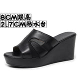 Outside The Slope And A Word Drag Summer New Pine Cake Thick Bottom Waterproof Table Hollow High And Fish Mouth Mesh Slippers