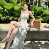 Zingj Dress Vertical Cut Irregular Level Sense Flounce Sexy Halter