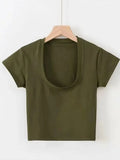 Zingj Solid Color Slim Sexy Female Short Sleeve U Collar T Shirt Basic Korean Version Short Jacket Ebay-Outfit