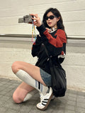 Embroidery Letter Contrast Color Raglan SweatshirtOutfit