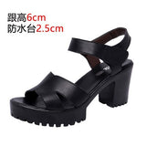 Leather High Heel Waterproof Sandals Women Fashion Crocodile Pattern Walking Shoes Summer Coarse Heel Magic Sticky H Women's