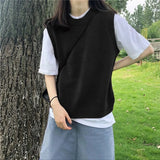 Zingj Autumn Round Collar Solid Color Knit Sweater Fold Wear Vest New This Year Popular Clip Outside The Foreign Style Vest Female-Outfit