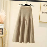 Color Simple Knitted Skirt Women'S Stretch High Waist Sweater Long Pleated Skirts 2021 Korean Wild Autumn Winter