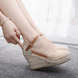Cm Baotou Water Table Slope Heli Shoes Hemp Rope Grass Mat Weaving High Heel Sandals Mary Jane Large-Size Thick-Soled