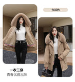 Add Velvet Thick Coat Female 2024 New Winter Waist Long Casual Hat Parker Cotton Suit-Outfit
