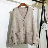 Pocket Knitted Sweater Vest Women Plus Size Loose Single-breasted Sleeveless V-neck Solid Color Sweater Vest Femal