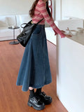 Zingj Sense Splicing Denim Skirt A Word Umbrella Skirt Spring Korean Version 2024 New High Waist Show Thin Skirt Women's