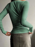 Solid Color Breasted V Neck Slim Long Sleeve Knit- Outfit