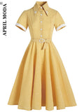 Robe Femme Summer Dress Plaid Print Blue Yellow Vintage Rockabilly Jurken 40s 50s Retro Swing Pinup Women Hepburn
