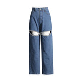 New Fall 2025 Mid-Waist Straight Tube Long Thigh Hollow-Out