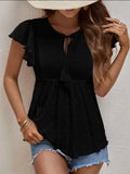 Fashion Hollow Summer Blouse Jacquard Butterfly Sleeve Women Sweet T Shirt Lace Up Tops Mujer Shirts Lady Blusas