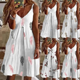 Summer Sexy Deep V Neck Spaghetti Straps Women's Dress Fashion Casual Loose Solid Pineapple Print Ladies Plus Size
