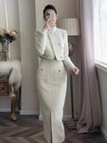 Style Women's Suit Jacket Skirt Set Autumn and Winter Short Suit Coat Top Hip-covering Skirt Elegant Lady Two-piece