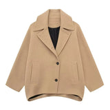 Autumn New Women's Wear Collar Single Buckle Buckle Bat Long-Sleeved Pocket Coat