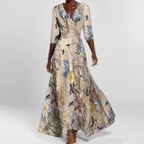 Women's Fashion Elegant Temperament V-Neck Print With Large Skirt Dress Dress