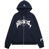 Letter Star Print Contrast Color Oversized Hoodie-Outfit