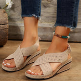 Asia Hollow Cross With Thick-Soled Sandals Women Magic Sticker Pure Light Slope And Beach Cool