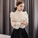 Professional 100-Folded Chiffon Women's Clothing Famous Chic Design Lantern Sleeves Fashion Bottom
