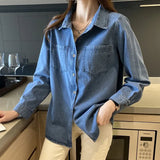 Zingj Blue Retro Shoulder Harbor Style Soft Denim Shirt New Spring And Autumn 2024 Spring New Small