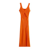 New Front Hollow Out Side Split Strap Women Knitted Midi Dress 2021 Summer V-neck A-Line Bodycon Elegant Female