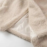 Beige Collar Pocket Faux Fur Coat- Outfit